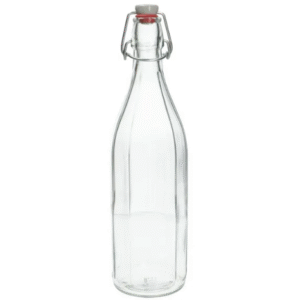 Bouteille en verre 1L transparente avec fermeture mécanique – Maison Demez. Idéale pour boissons ou vinaigres maison | commercialisé par la boutique Tipi à Theux