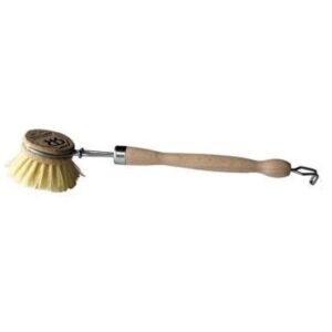 Brosse à vaisselle en bois de la marque Kami Store avec tête remplaçable et crochet métallique. Accessoire réutilisable et compostable pour l’entretien quotidien | commercialisé par la boutique Tipi à Theux