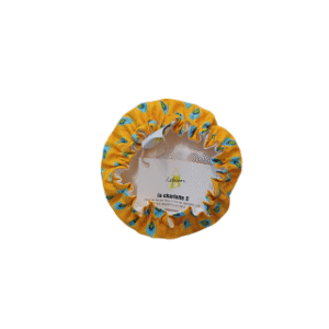 Charlotte alimentaire taille S tissu jaune motifs bleus Cabanon, lavable réutilisable petits contenants | commercialisé par la boutique Tipi à Theux