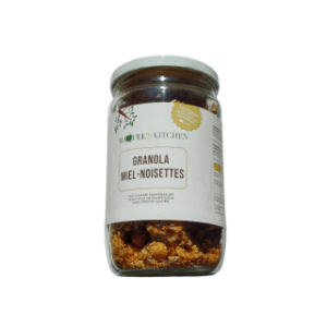 Bocal de granola miel noisettes Raquel’s Kitchen, artisanal belge, bio et sans conservateurs | commercialisé par la boutique Tipi à Theux