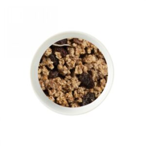 Mélange de céréales granola et raisins secs dans un bol vu de dessus. Source de fibres et d’énergie | commercialisé par la boutique Tipi à Theux