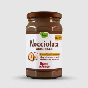 Pâte à tartiner bio Nocciolata Rigoni di Asiago noisettes cacao, sans huile de palme. Texture onctueuse pour goûter sain | commercialisé par la boutique Tipi à Theux