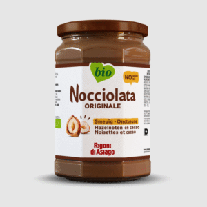 Grand format pâte à tartiner bio Nocciolata Rigoni di Asiago, riche en noisettes. Sans huile de palme, certifiée bio | commercialisé par la boutique Tipi à Theux