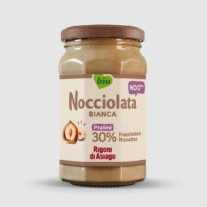 Nocciolata Bianca bio Rigoni di Asiago, pâte à tartiner noisettes (30 %), alternative gourmande au chocolat blanc. Sans huile de palme | commercialisé par la boutique Tipi à Theux