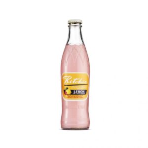 Soda au citron Ritchie dans une bouteille en verre rose avec étiquette jaune. Boisson rafraîchissante et pétillante, sans colorants artificiels | commercialisé par la boutique Tipi à Theux